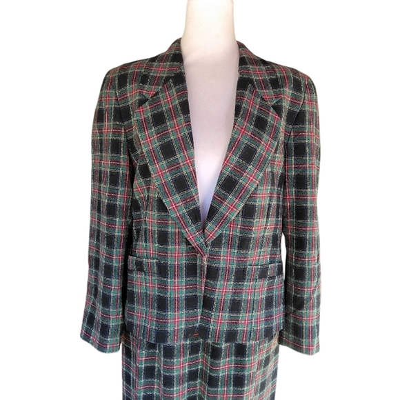 Pendleton Authentic Black Stewart Tartan Plaid Blazer Skirt Wool Suit Set Size 8 - Picture 3 of 14